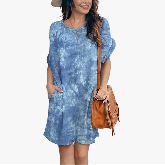 Tie Dye Boho Waffle Knit Dress / Cover-Up with Pockets XL - Picture 1 of 8